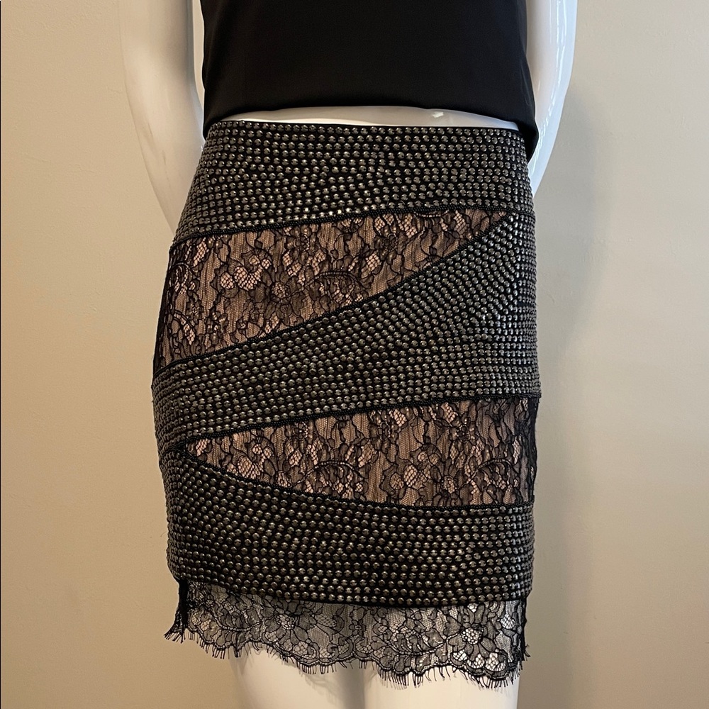 Haute Hippie Silk Lace Studded Geometric Mini Skirt M NWOT